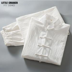 남자 중국어 번체 당나라 정장 코튼 린넨 긴 소매 복장 - 캐주얼 쿵푸 태극권 유니폼 윙춘 재킷과 바지