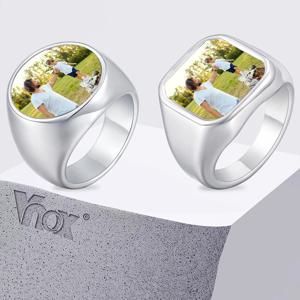 사진이 포함된 Vnox 맞춤형 반지, 맞춤형 사진 스테인레스 스틸 반지 사이즈 7-12, 아빠 남성 여성을 위한 맞춤형 기념 보석