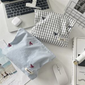 스트라이프 격자 무늬 수 놓은 메이크업 가방 여성 화장품 가방 휴대용 지퍼 메이크업 여행 주최자 여성 세면 용품 보관 주머니