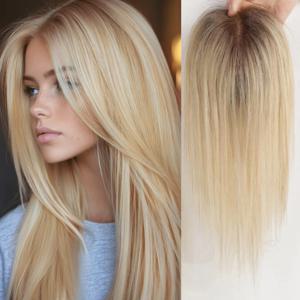 금발 옴브레 100% 레미 인모 헤어 토퍼 클립형 헤어 레이스 베이스 토퍼 여성용 헤어피스 12인치 스트레이트