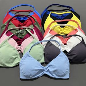 히스텔로 임팩트 스트래피 브라 짐 탑 여성용 하이 서포트 얇은 스트랩 심리스 홀터 스포츠 브라 스크런치 워크아웃 요가 브라 (패드 포함)