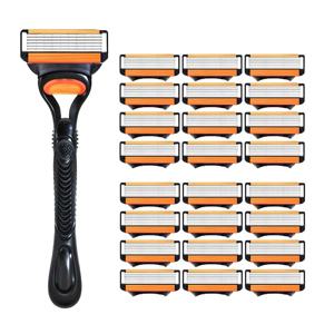 6층 수동 면도기 세트, 1개 핸들 With4/8/12/16/24 리필 매일 얼굴 관리용 스테인레스 스틸 수동 면도기
