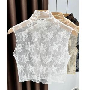 패션 레이스 플로럴 페이크 칼라 화이트 블랙 탈부착 블라우스 셔츠 탈부착 가능한 칼라 모든 스타일에 어울리는 캐주얼 하프 하이 칼라 여성용