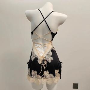 여성용 섹시한 잠옷 아이스 실크 레이스 아름다운 백 스트랩 잠옷 우아한 스트랩 달콤한 나이트가운 2025