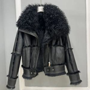 겨울 신상 한국 스타일 인조 토끼털 및 인조 모피 코트 여성용 짧은 비치 울 칼라 두꺼운 코트 일체형