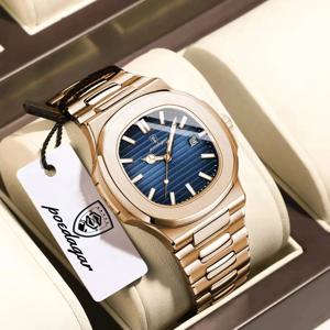 포에다가 패션 커플 시계 방수 야광 날짜 스테인리스 스틸 쿼츠 러브 손목시계 사각형 시계 남자친구 선물용