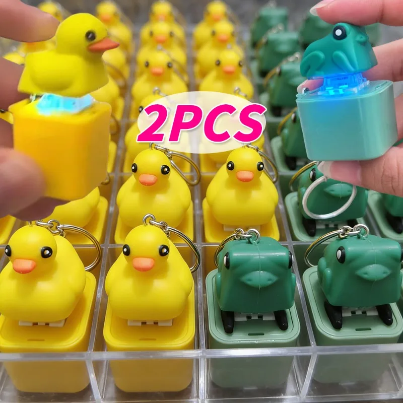 재미있는 꽥꽥 소리 나는 개구리 오리 야광 버튼 키체인 키보드 피젯 클리커 사운드 키링 스트레스 해소 손가락 장난감 선물 장식