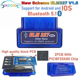 ELM327 블루투스 5.1 미니 ELM327 v1.5 PIC18F25K80 칩 OBD2 자동차 스캐너 진단 도구 코드 리더 IOS 안드로이드 Windows