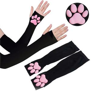 1 쌍 고양이 발톱 태양 보호 슬리브 여자 여자 귀여운 핑거리스 고양이 발 Pawpads 장갑 로리타 코스프레 할로윈 파티 장갑