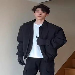 남성용 두꺼운 숏패딩 코튼 재킷 루즈핏 겨울용 따뜻한 캐주얼 패셔너블 폴리에스터 원단 배플 디자인 지퍼 여밈