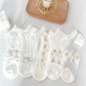 5 쌍 여름 여성 흰색 유리 실크 통기성 섹시한 투명 양말 낮은 튜브 얇은 버블 짧은 양말