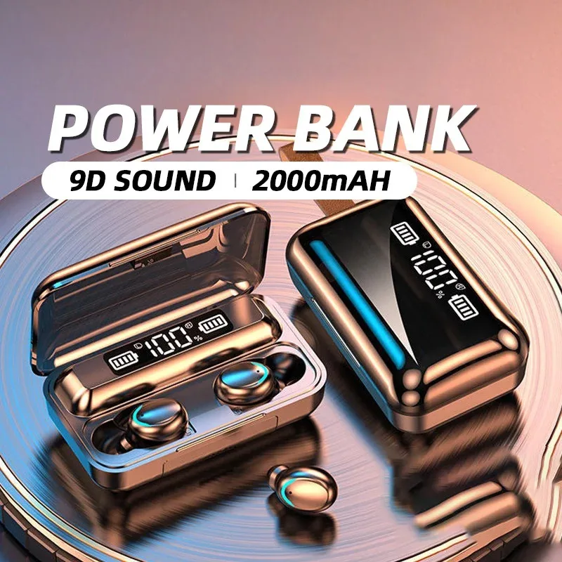 TWS F9-5 이어폰 블루투스 5.3 무선 헤드폰, 하이파이 스테레오 스포츠 방수 이어버드 헤드셋, 핸즈프리 마이크 포함 보청기