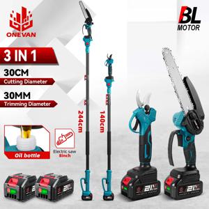 원반 8인치 브러시리스 텔레스코핑 폴 전기 체인톱 가위 2M 높은 가지 정원 가지치기 전동 공구 (21V 배터리용)