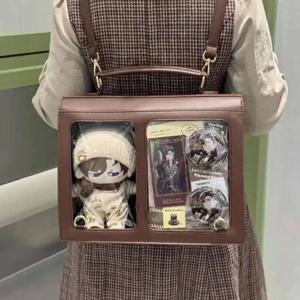 PU 가죽 일본 갈색 Ita 배낭 투명 Jk 로리타 통증 가방 플랩 포켓 학생 어깨 가방 Preppy 스타일 가방 소녀