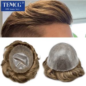 남성용 모발 보철물 0.12-0.14mm 인젝션 스킨 투피 남성 가발 남성용 모발 보철물 천연 인모 시스템 가발