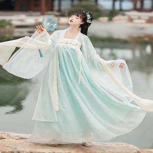 오리지널 한푸 여성용 당나라 스타일 원피스 자수 버슬 스커트 긴팔 셔츠 출퇴근용 슈퍼 페어리 민족 전통 의상 데일리룩