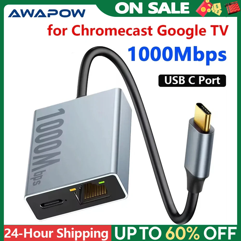 Electop 1000Mbps USB C-이더넷 어댑터(Google TV Type-C 포함 Chromecast용) 노트북 태블릿용 RJ45 이더넷 네트워크 카드