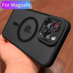 Magsafe 무선 충전 커버 용 iPhone 13 12 11 15 Pro Max 14 Plus 용 마그네틱 럭셔리 매트 반투명 갑옷 충격 방지 케이스