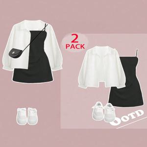 플러스 사이즈 펜던트 플리츠 드레스 화이트 셔츠 휴일 캐주얼 투피스 슈트 십대 스타일 졸업 시즌 Sweetie