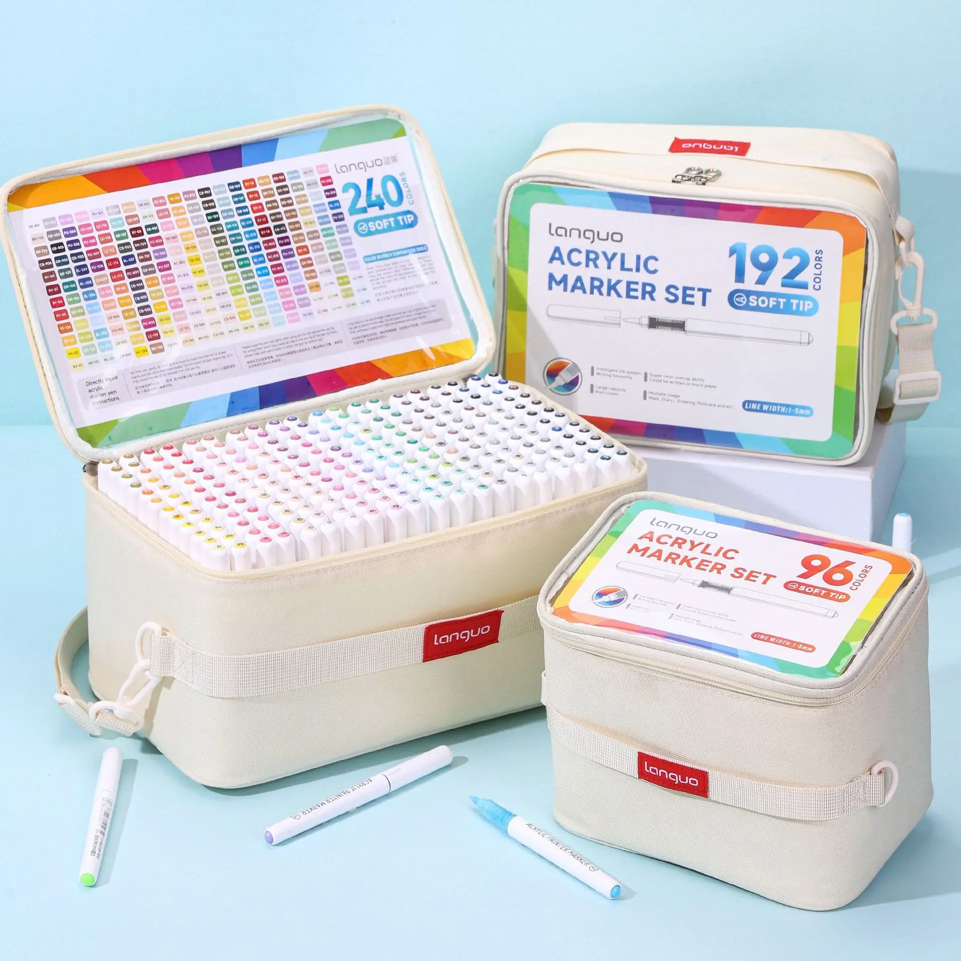 LANGUO 96-288 색상 직접 사용 가능한 액체 색상 아크릴 페인트 펜 브러시 마커 펜 페인팅 스톤 DIY 아트 용품 문구류