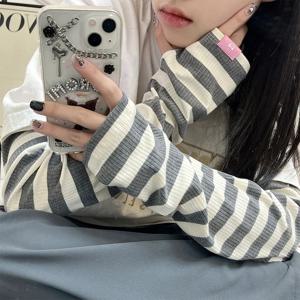 여름 선 스크린 사이클링 팔 슬리브 얼음 실크 스트라이프 안티 uv 러닝 사이클링 긴 소매 야외 스포츠 태양 보호 팔 따뜻하게