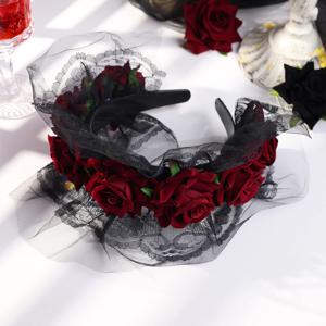 여성을위한 바로크 수제 붉은 꽃 머리띠 레이스 Hairbands 할로윈 파티 헤어 액세서리