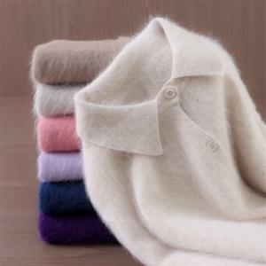 가을 겨울 여성용 100% 순수 밍크 캐시미어 스웨터 (피터팬 칼라, 버튼, 프레피 한국 캐주얼, 단색 니트)