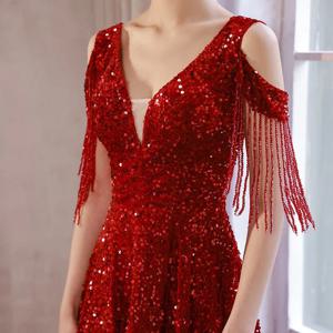 와인 레드 신부 토스트 드레스, 여성 2025 신상 봄 웨딩 및 약혼 드레스, 시퀸 장식, 우아하고 화려한 이브닝 드레스