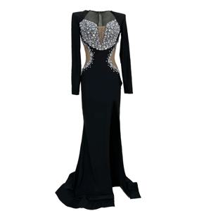 우유 블랙 벨벳 드레스 섹시한 홀로우 슬릿 피쉬테일 스커트 셀러브리티 레드 카펫 런웨이 스커트 웨딩 드레스 생일 파티 드레스