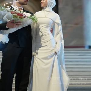 SSYTENS 단정한 무슬림 웨딩드레스 맞춤 제작 신부 아이보리 머메이드 진주 니카 카프탄 웨딩드레스 롱 베스티도 데 노이바