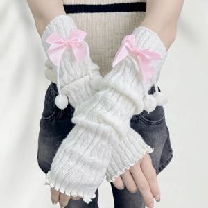 새해 크리스마스 선물 빨간색 니트 팔토시 소녀용 따뜻한 달콤한 손가락 없는 장갑