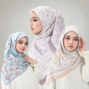 플로럴 프린트 웨이브 비스코스 스퀘어 스카프 무슬림 히잡 코튼 헤드스카프 여성 패션 말레이시아 손수건 110*110cm