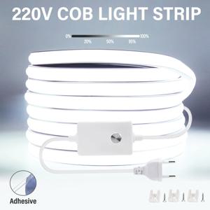 220V 360LEDs/m EU 플러그 COB LED 스트립 라이트 RA90 유연한 LED 스트립 야외 램프 방수 테이프 주방 가정 방 장식