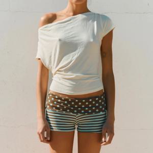 여성용 폴드오버 미니 반바지 Y2K 귀여운 물방울 무늬 허리밴드 및 가로 줄무늬 로우라이즈 밴딩 반바지 캐주얼 핫팬츠