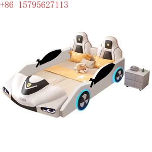 어린이용 자동차 침대, 안전 가드레일 포함, 창의적인 수납공간, 만화 캐릭터 원목 가죽 침대, 스포츠카 침대