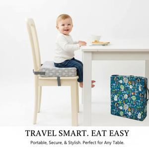어린이 접이식 미끄럼 방지 부스터 시트, 조절 가능한 스트랩, 아기 식사용 하이체어 쿠션
