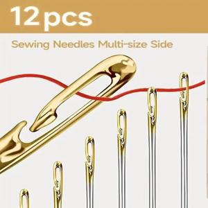 12/24/36개 블라인드 니들 노인용 바늘 구멍이 있는 손바느질용 스테인리스 스틸 바늘 DIY 보석용