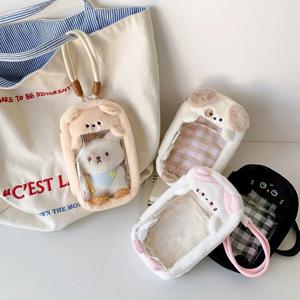 귀여운 만화 강아지 고양이 모양 휴대용 장난감 가방 펜던트 바가 있는 소녀용 INS 스타일 만화 백팩 학생용 디스플레이 가방
