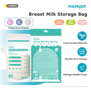 마미조이 온도 표시 모유 저장팩 30개입 150ml 이중 포트 디자인 무취 모유 저장팩 BPA 프리 MSB05X