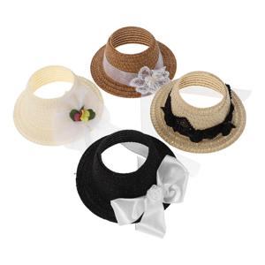 DIY 프로젝트를 위한 4개 미니 모자: 귀여운 리본 장식이 있는 패브릭 캡, 가벼운 공예 액세서리, 휴일 파티 장식품, 창의적인 장식품