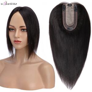S-noilite 헤어 토퍼 7x13cm 여성 토퍼 헤어 클립 천연 머리 가발 100% 인간의 머리카락 여성용 실크베이스 클립 헤어 익스텐션