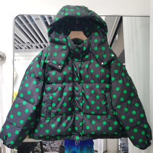폴카 도트 여성 코트 2026 신상 겨울 두꺼운 후드 패션 여성 한국 재킷 화이트 덕다운 여성 다운 한국 아우터웨어