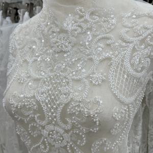 개인 맞춤형 웨딩 드레스 레이스 패브릭 드레스 디자인에 적합한 럭셔리 스팽글 비즈 자수 레이스 원단