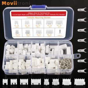 230pcs 2.54mm JST 커넥터 키트 XH-2.54 2/3/4/5/6 핀 암수 하우징 커넥터 어댑터 플러그 2.54mm 피치 와이어 터미널 키트