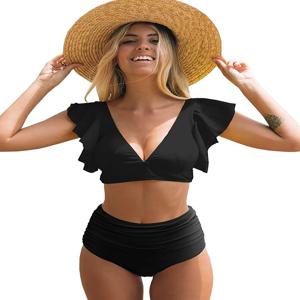 새로운 표범 인쇄 비키니 프릴 커프스 비키니 세트 패션 수영복 여성 Beachwear 여성 수영복 높은 허리 수영복