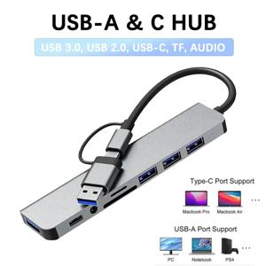 8 in 2 USB C 허브 타입 C 허브 도킹 스테이션 3.5mm 오디오 잭 어댑터 SD/TF 카드 리더 맥북 노트북 컴퓨터용
