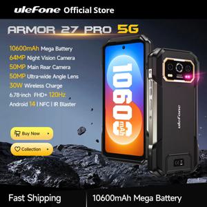Ulefone Armor 27 Pro 5G 견고한 전화기 10600mAh 스마트폰 50MP 카메라 64MP 야간 안드로이드 14 최대 24GB+256GB NFC 방수 전화기