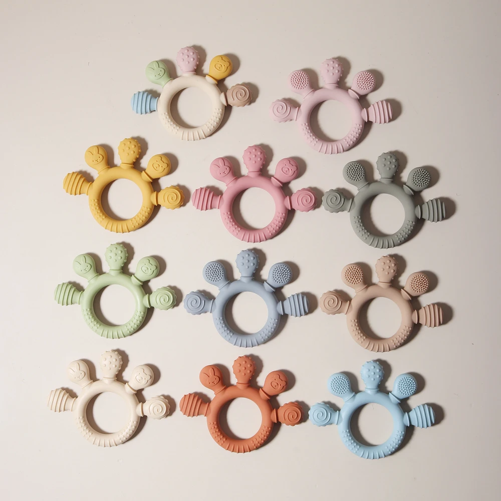 2024 새로운 실리콘 Teether, 유아를위한 식품 등급 젖니가 남 반지 감각 장난감, 실리콘 손 모양 진정 장난감 액세서리