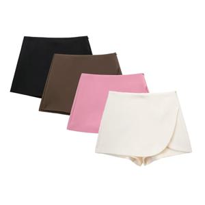 HXAO 짧은 Mujer 캐주얼 하이 웨이스트 미니 반바지 스커트 여성 2024 베이지 카키 블랙 화이트 비대칭 반바지 스커트