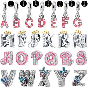 오리지널 925 스털링 실버 26 알파벳 A-Z 하트 참 발광 비즈 펜던트 팔찌 목걸이 DIY 주얼리 선물